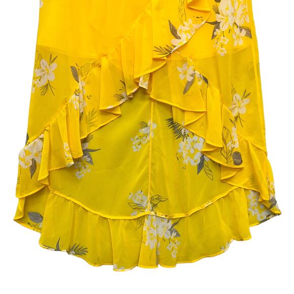 A NEW DAY Yellow Floral Asymmetrical High Low Ruffle Wrap Skirt Lined Women's S - Picture 5 of 11